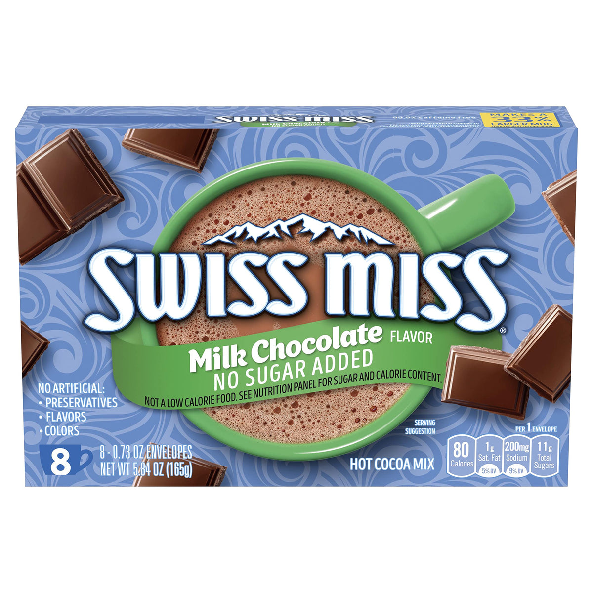 Swiss Miss no sugar added hot cocoa boxes on display, ready for a quick cozy morning.