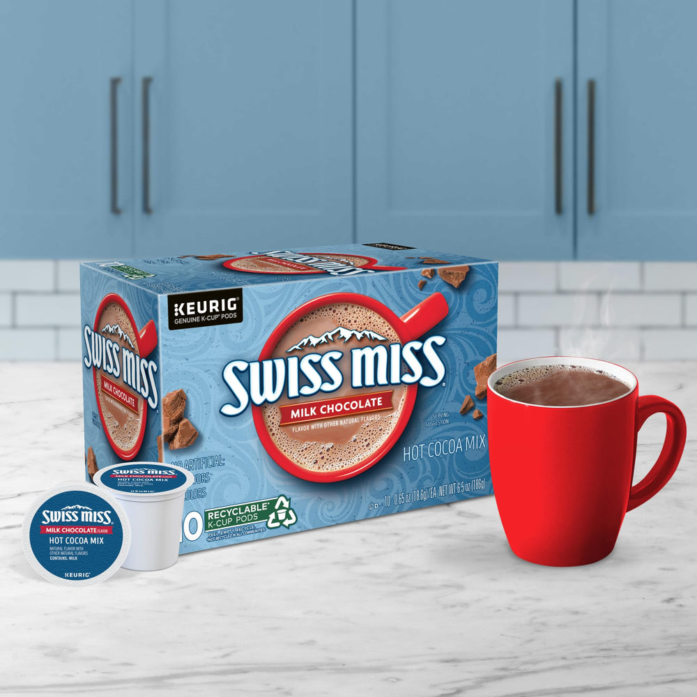 Open Swiss Miss pod packet shows easy access to a warm treat