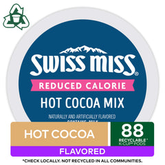 Swiss Miss packaging close-up highlighting reduced calorie formula