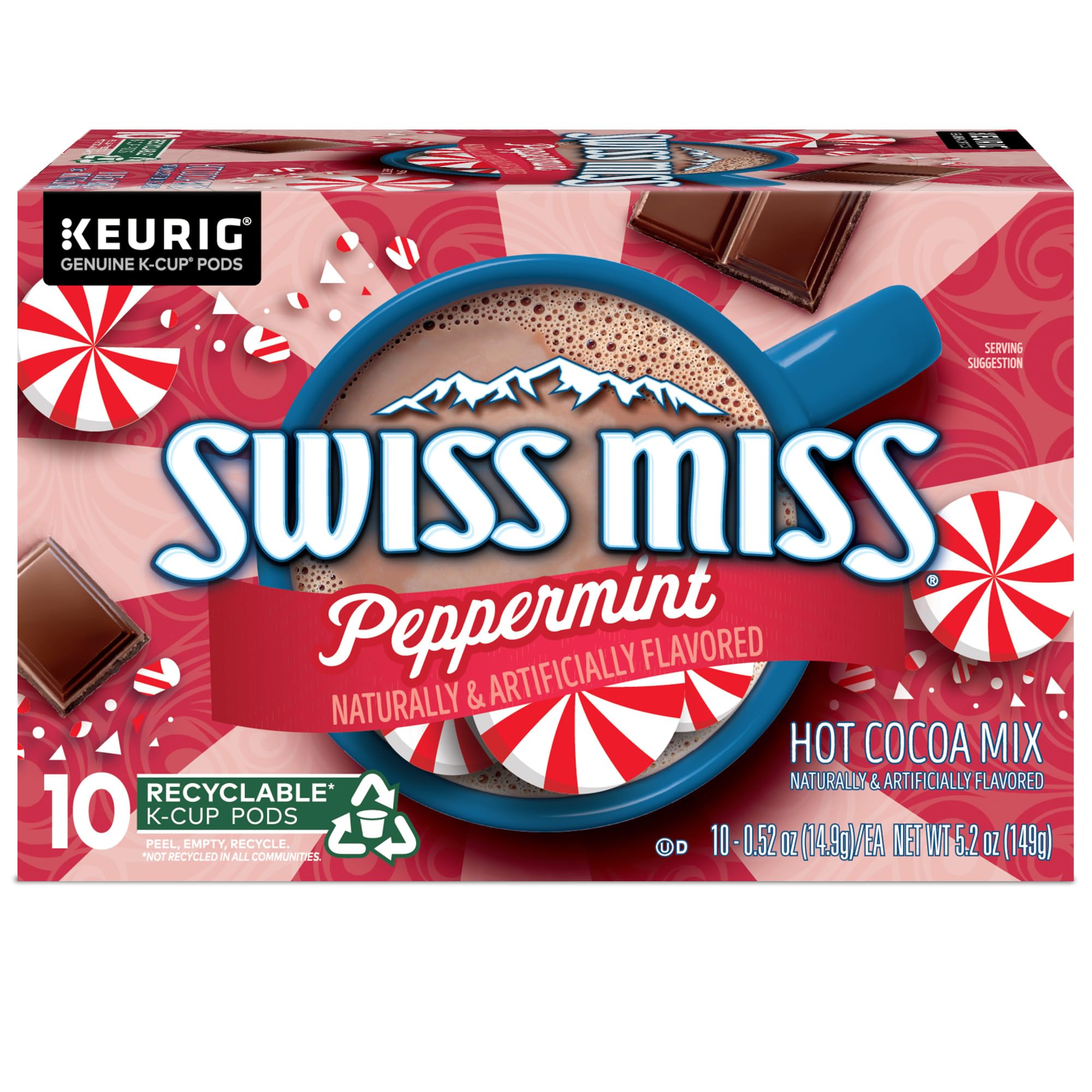 Close-up of Swiss Miss peppermint cocoa swirl.