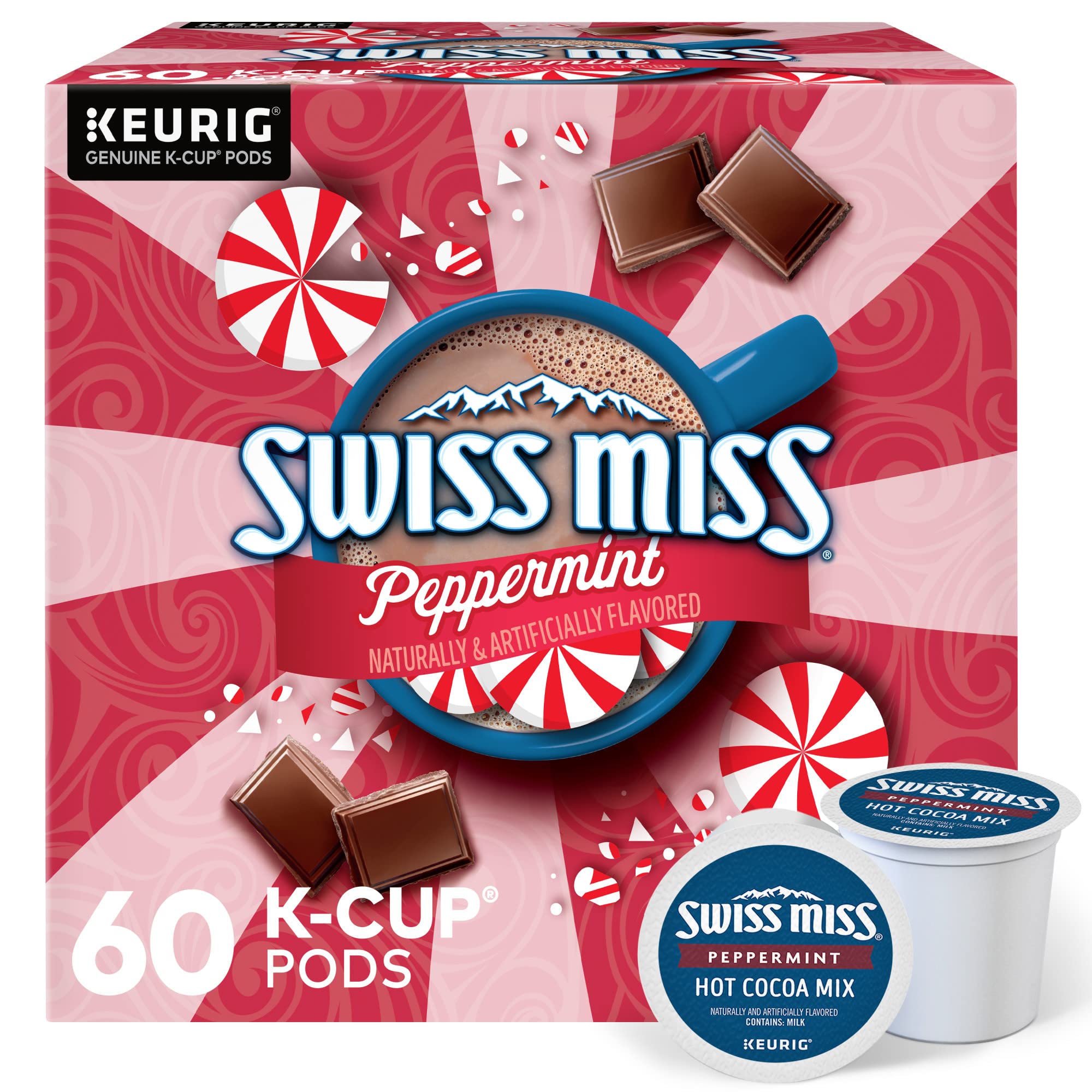 Swiss Miss peppermint hot cocoa K-Cup pod ready for quick, comforting sips.