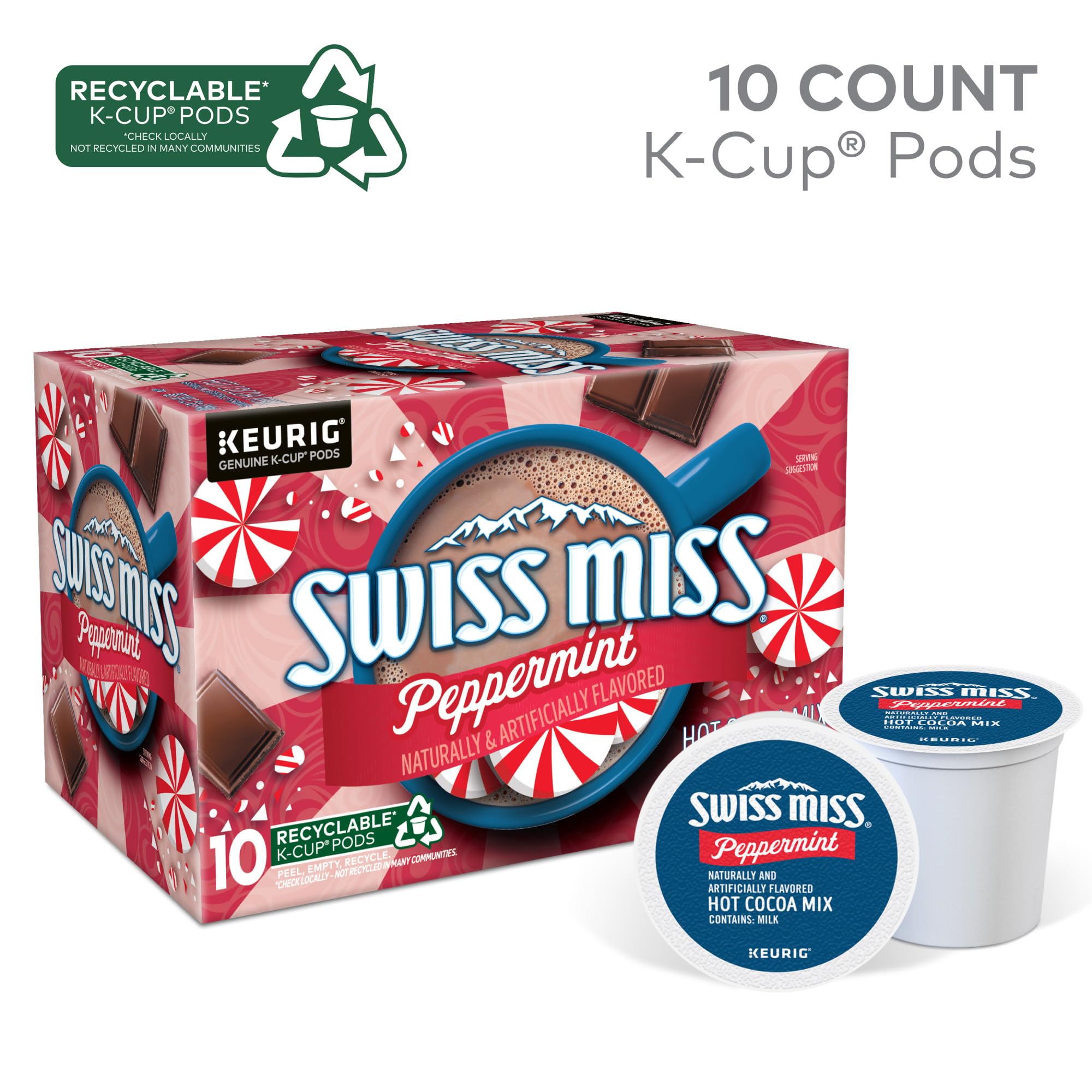 Peppermint Hot Cocoa packaging highlights convenient single-serve format.