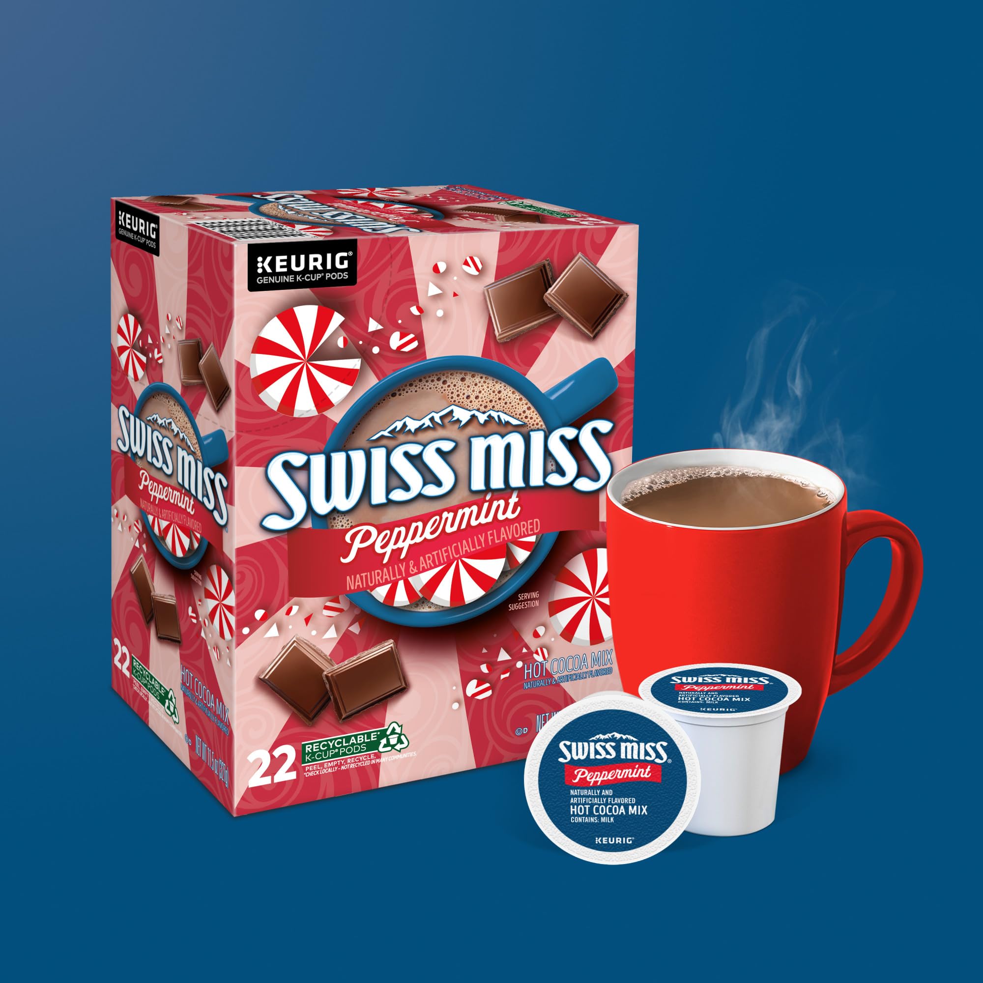 Swiss Miss pod stack ready to brew a peppermint treat.