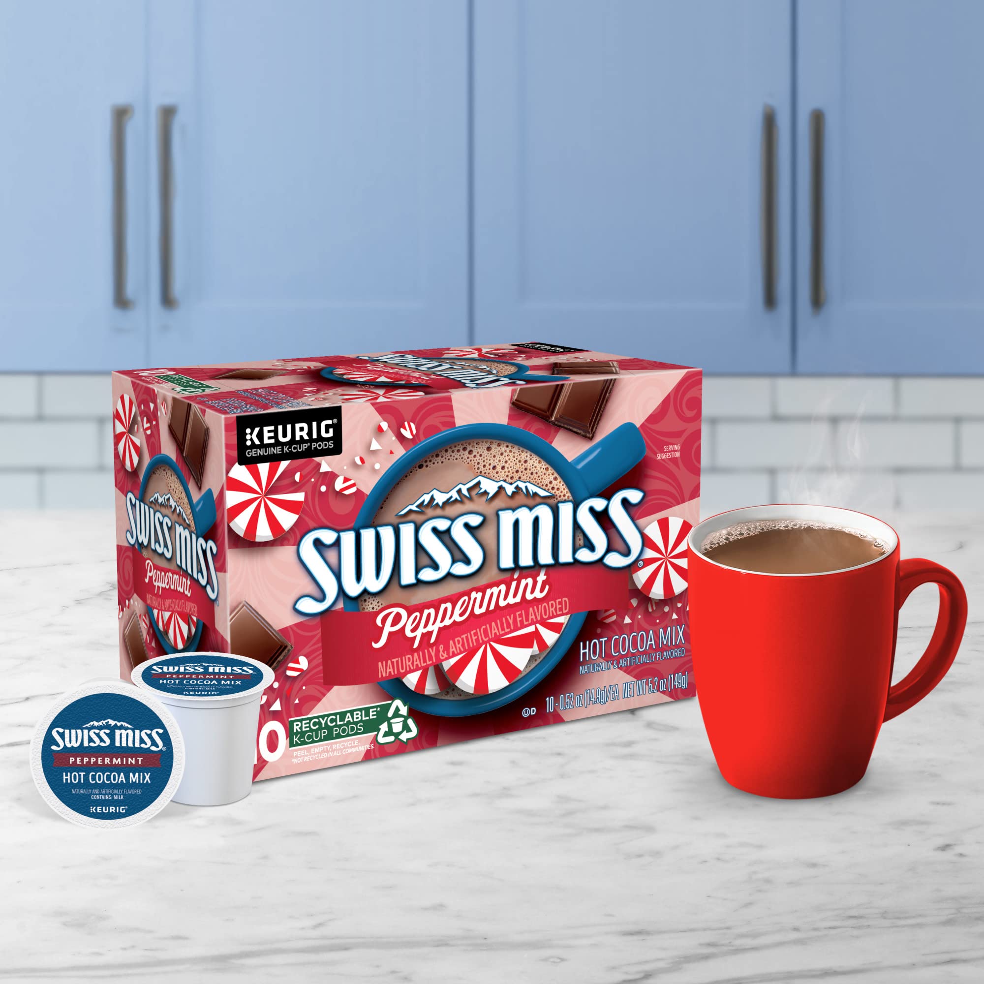 Winter scene with Swiss Miss peppermint cocoa.