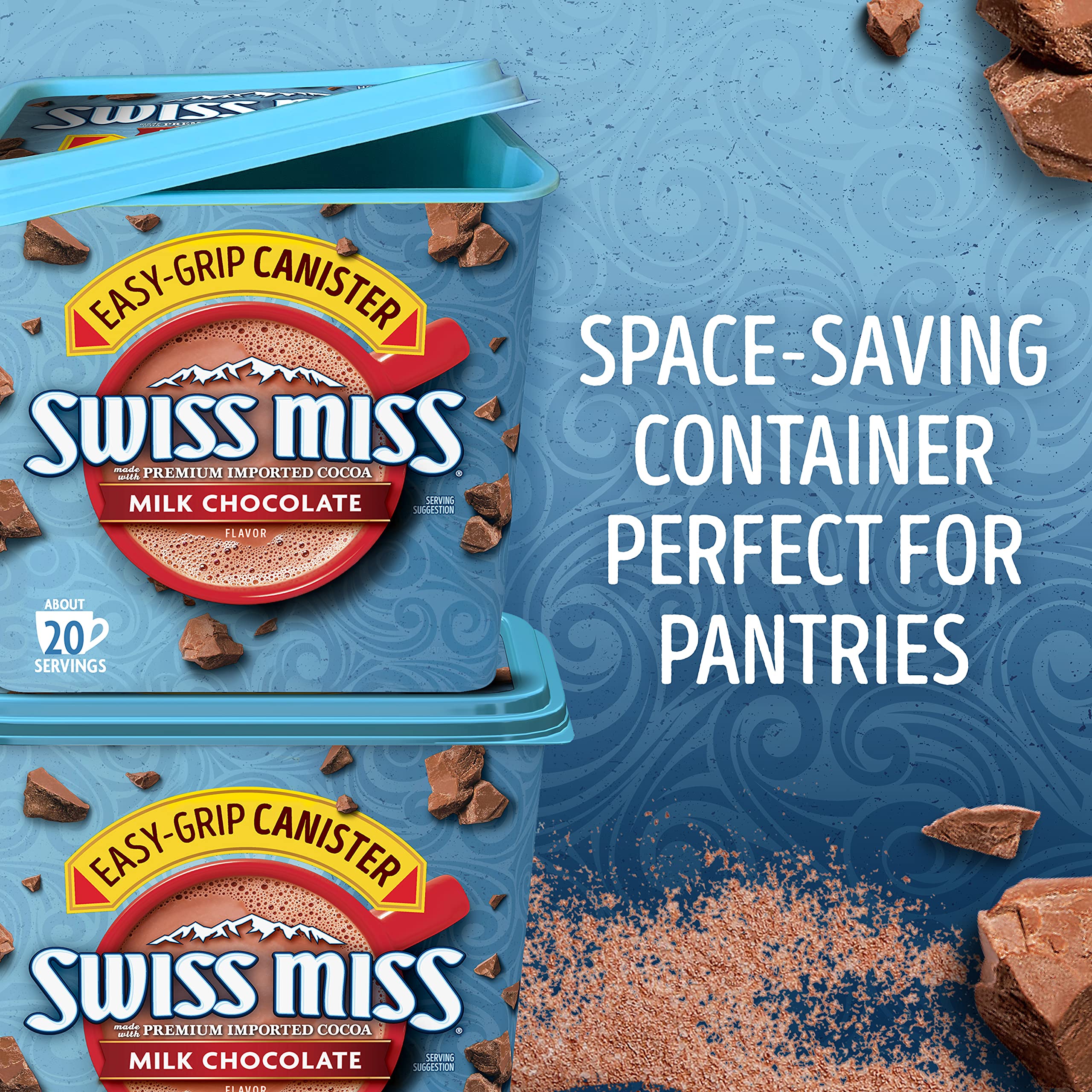 Swiss Miss powder and scoop with real nonfat milk for creamy taste.