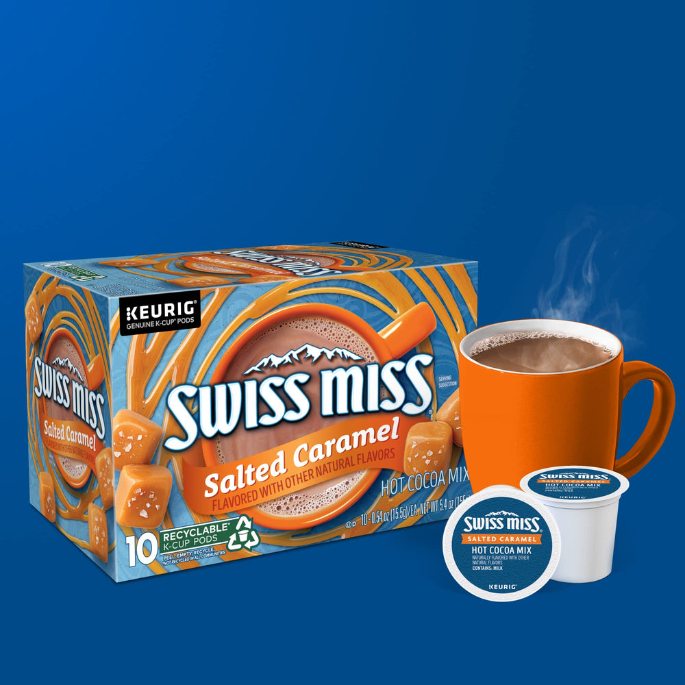 Close-up of Swiss Miss pod showing caramel texture and aroma