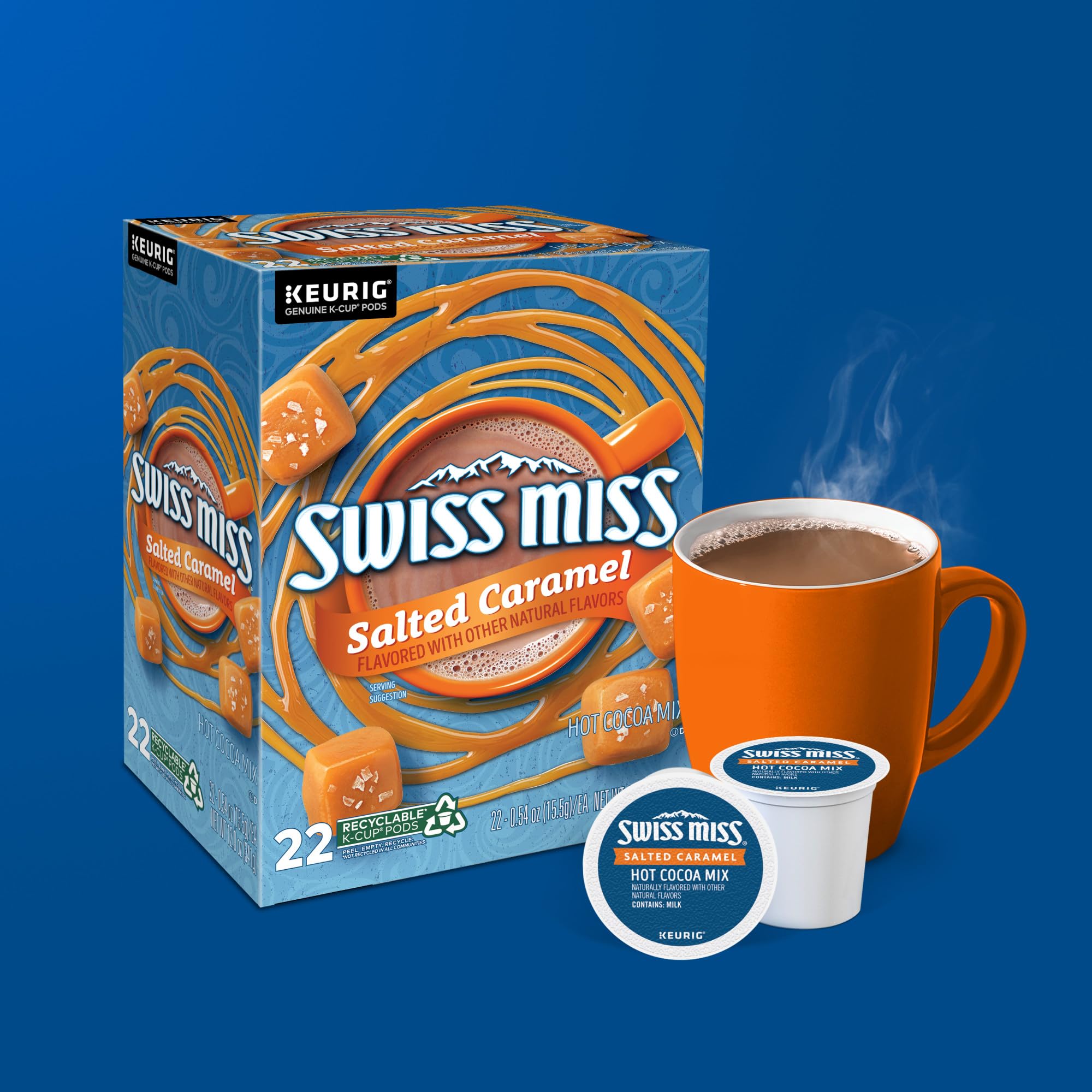 Creamy Swiss Miss Salted Caramel cocoa with caramel drizzle