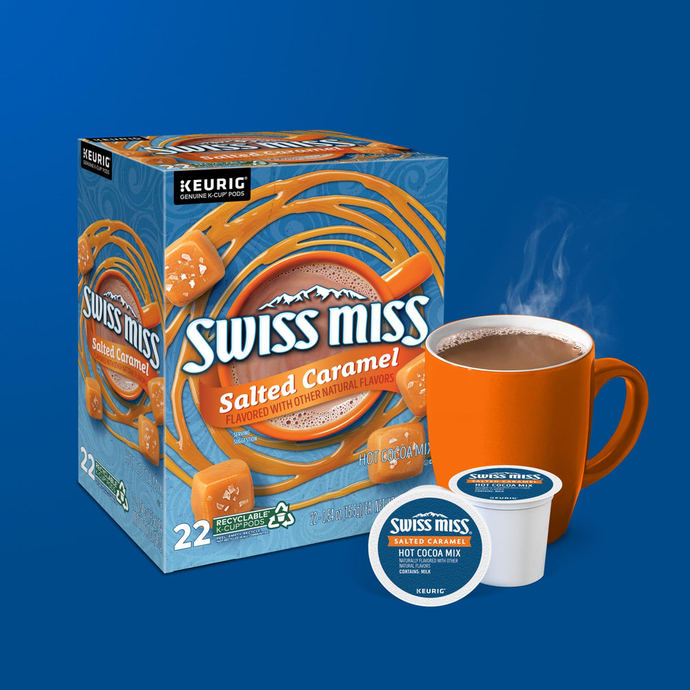 Creamy Swiss Miss Salted Caramel cocoa with caramel drizzle