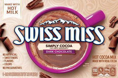 Swiss Miss Simply Cocoa dark chocolate cup steams with inviting aroma.