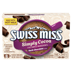 Swiss Miss Simply Cocoa packaging closeup for quick comfort.