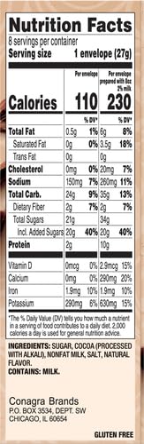 Swiss Miss Simply Cocoa packet back showing simple ingredients for wholesome choice.