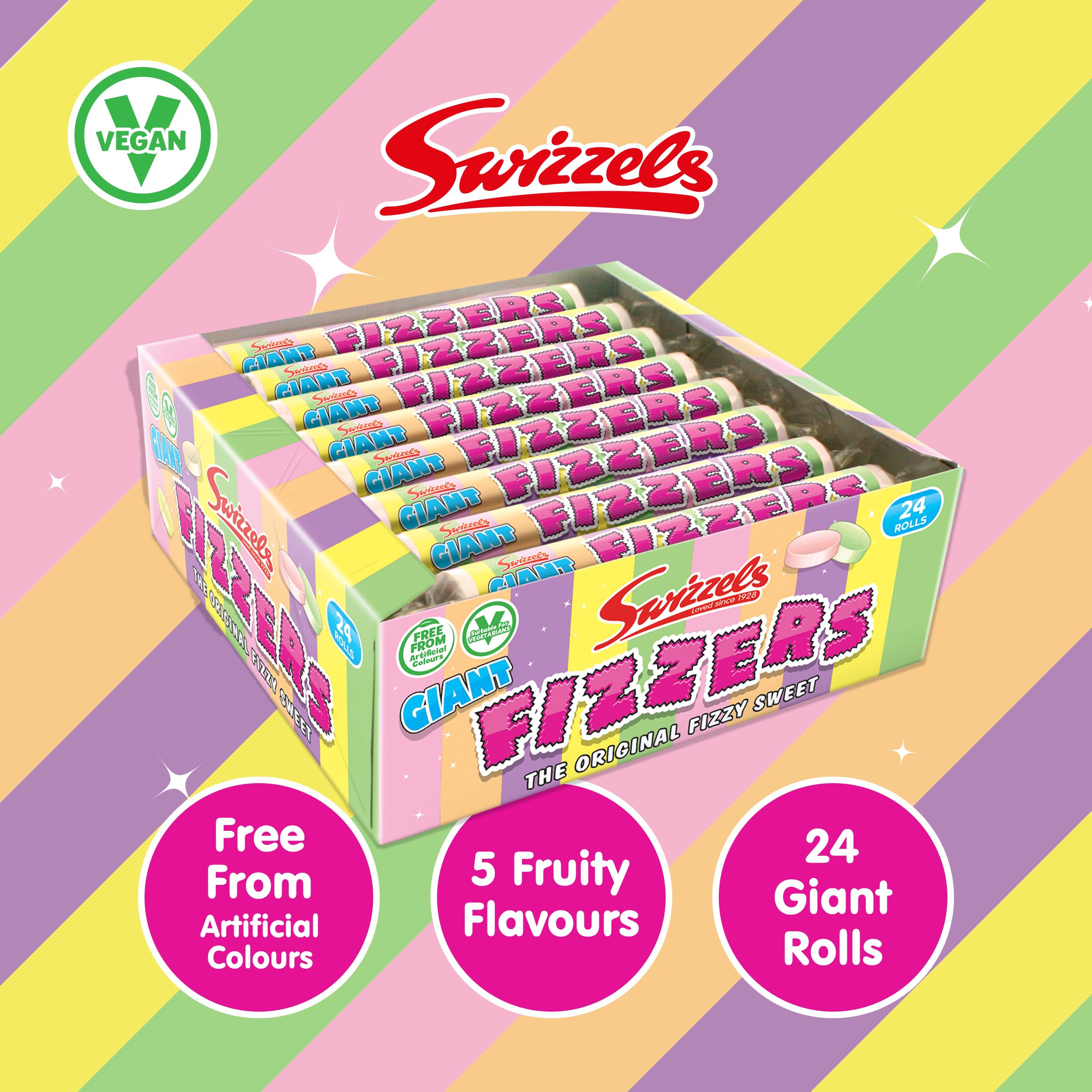Swizzels Giant Original Fizzy Rolls on-the-go snack for kids and adults.