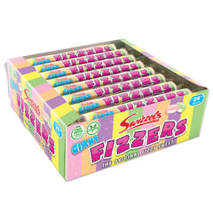 Close-up of Swizzels Giant Original Fizzy Rolls texture and bright colors.