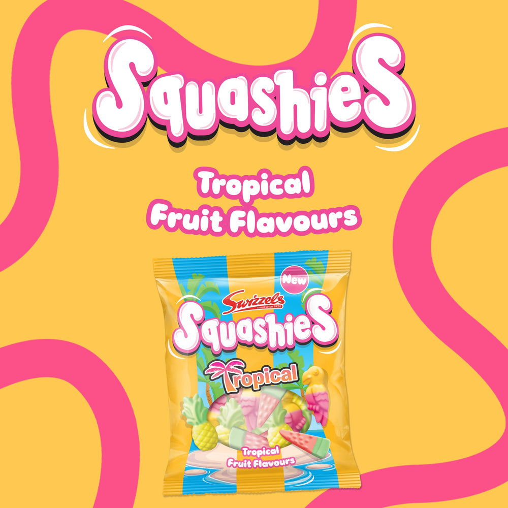 Close-up of Swizzels Squashies Tropical Drumstick candy showing soft texture