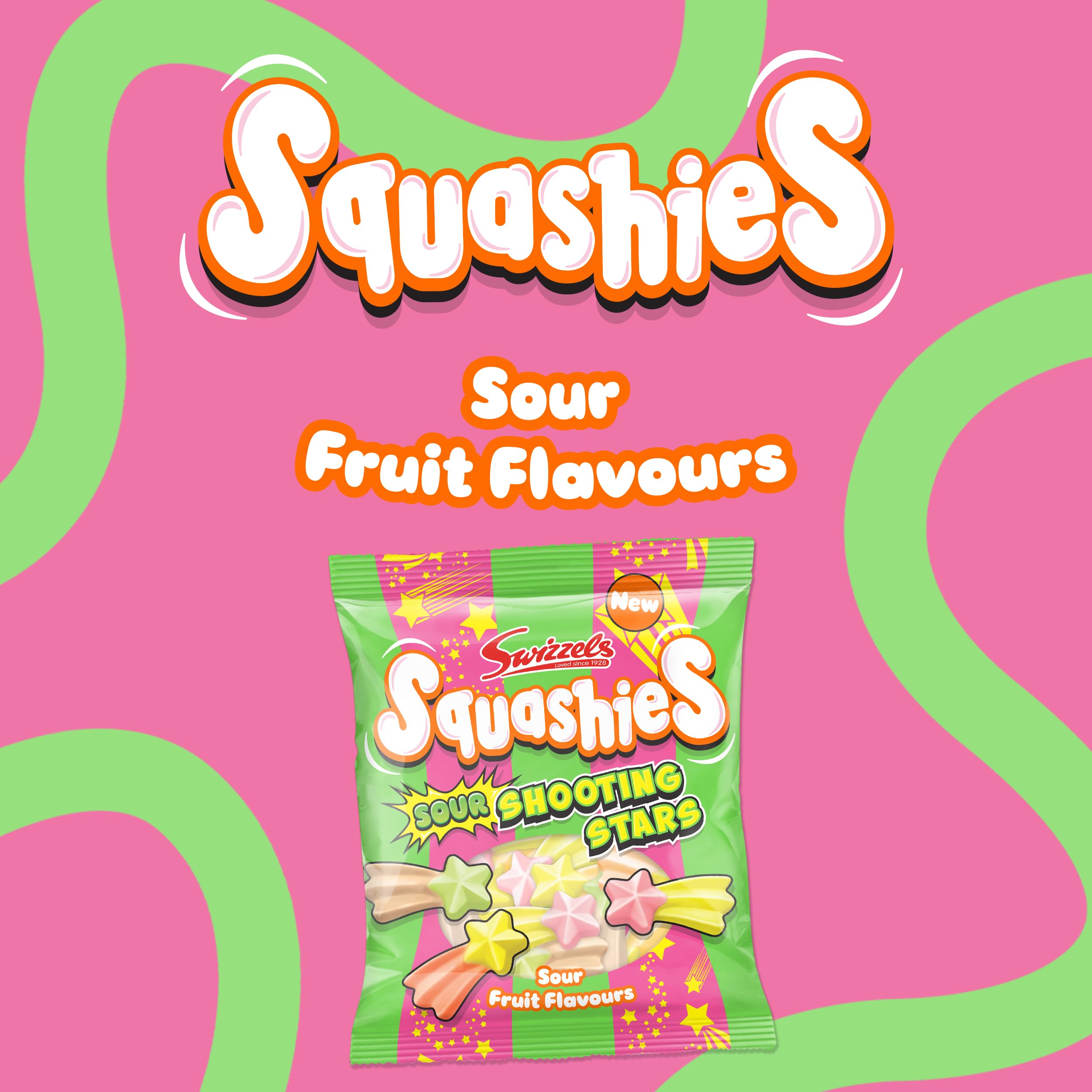 Swizzels Squashies Sour Stars closeup highlighting the sour coating and chewy texture for snacking.