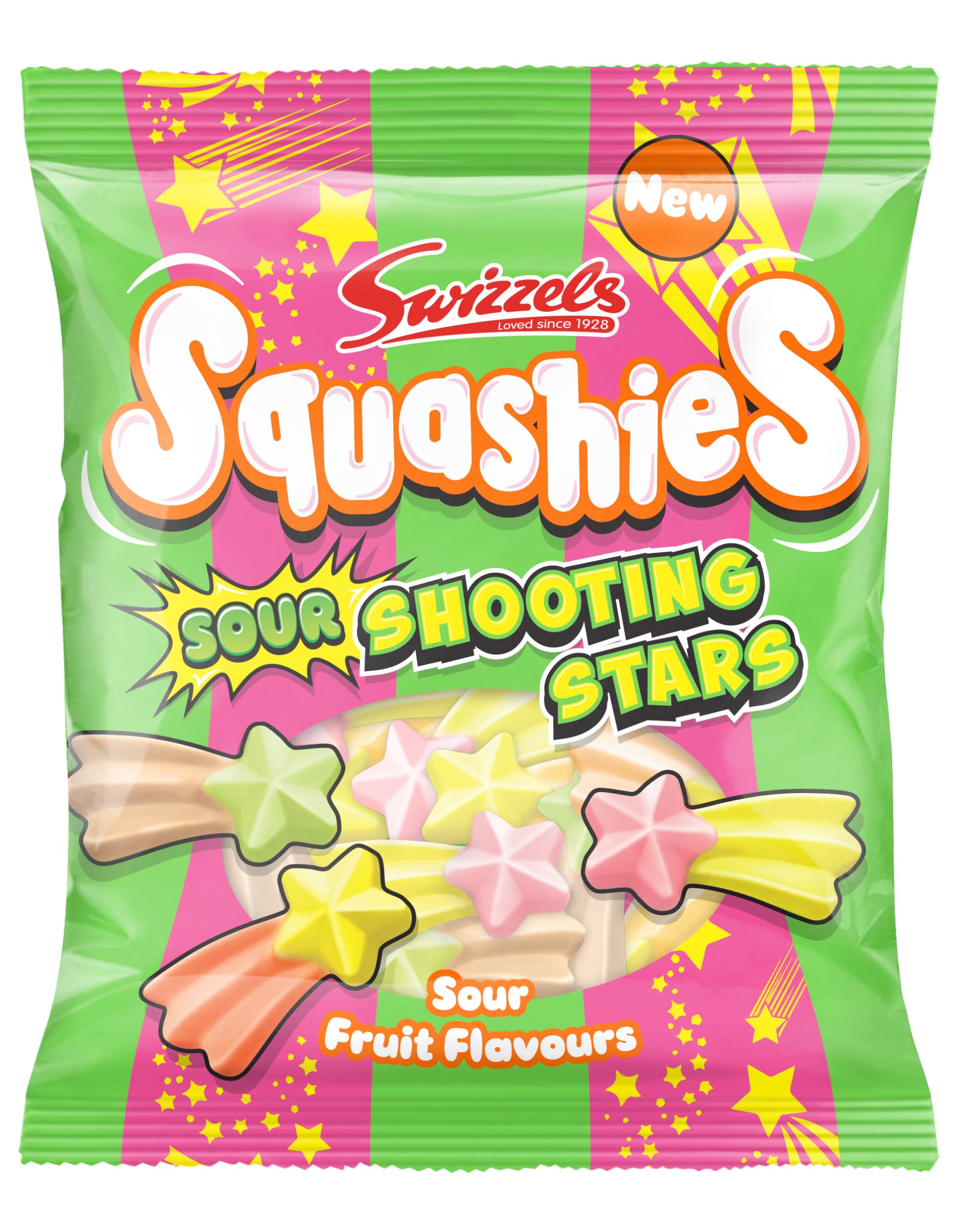 Swizzels Squashies Sour Stars front view showing tangy, playful star shapes for a solo treat.