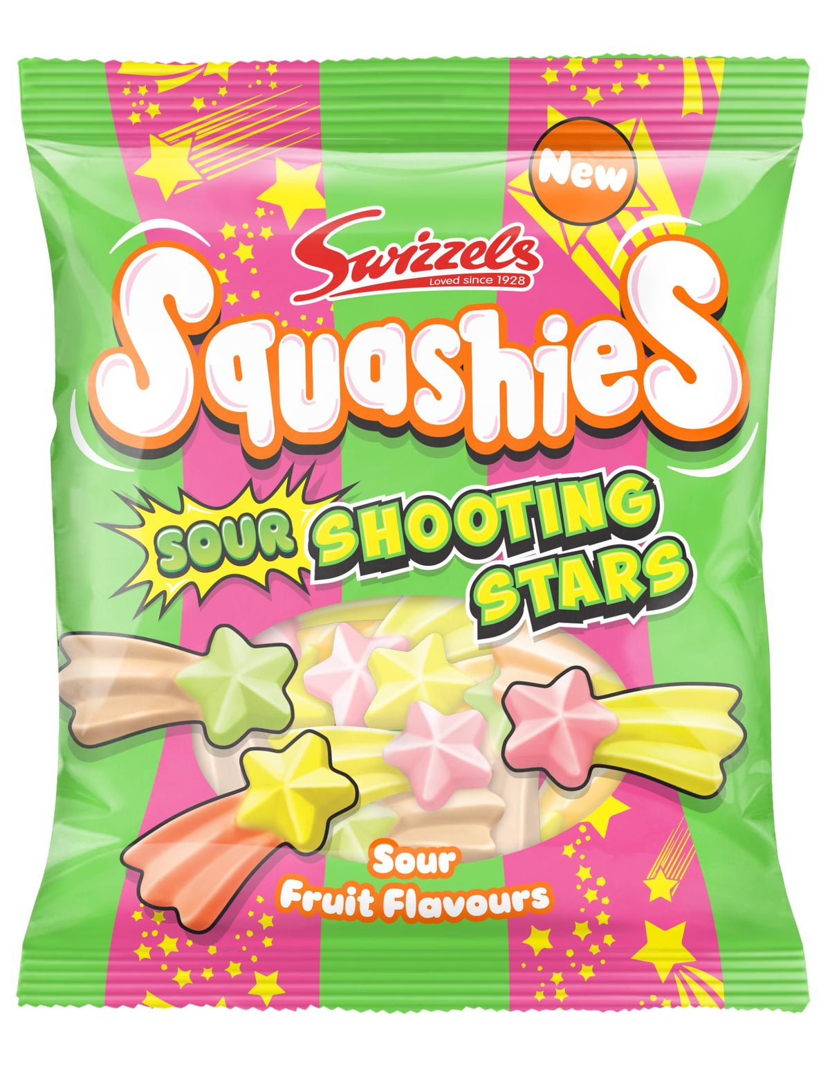 Swizzels Squashies Sour Stars front view showing tangy, playful star shapes for a solo treat.