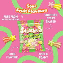 Swizzels Squashies Sour Stars pack-100g display emphasizing personal-size treat and shareable zing.