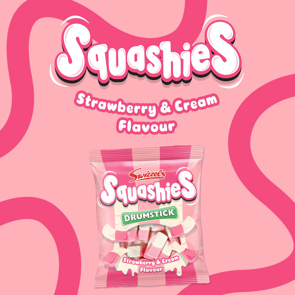 Two-tone Swizzels Squashies candies with pink and white visuals