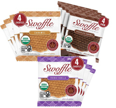 Swoffle gluten-free caramel-filled stroopwafels, individually wrapped for on-the-go snacking.