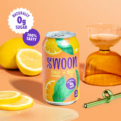 Swoon can being poured into a glass emphasizes refreshing, low-calorie option