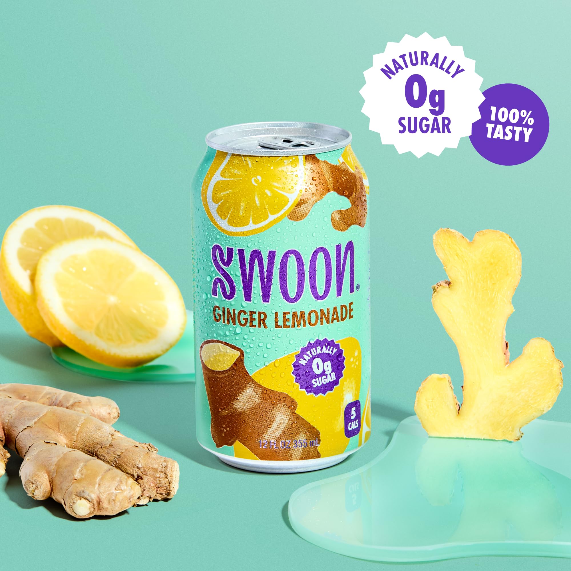 Swoon Ginger Lemonade glass served over ice highlights a bright keto-friendly finish