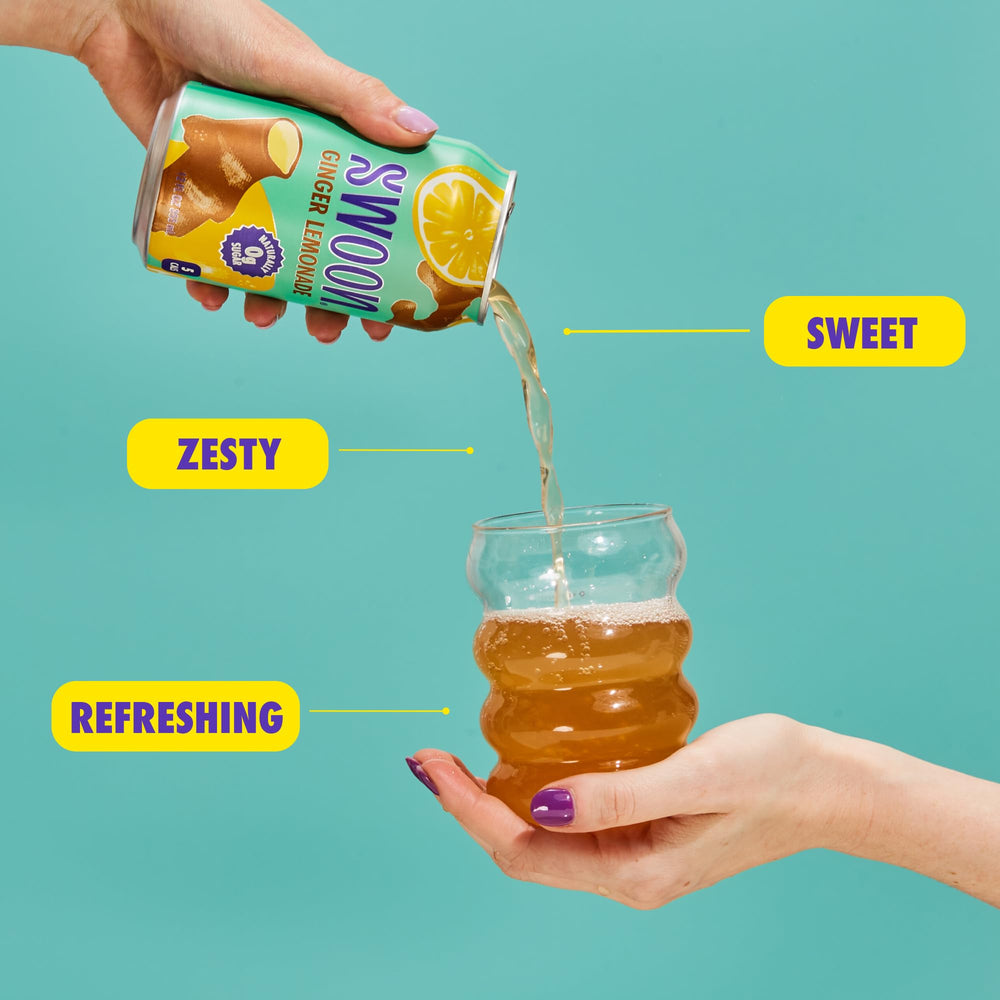 Swoon Ginger Lemonade pack shown, convenient 12-pack for on-the-go hydration