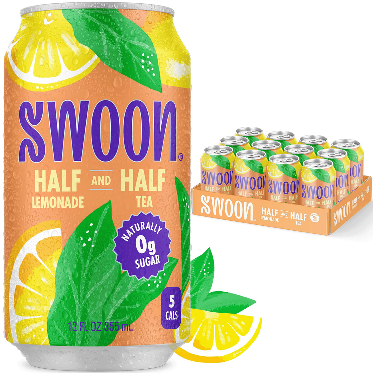 Swoon Half Unsweetened Tea and Lemonade bottle close-up shows bold flavor and zero sugar
