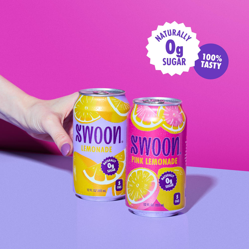Swoon ingredient label highlights lemon juice concentrate and natural ingredients.