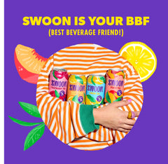 Swoon Lemonade cans on ice showcase quick, zero sugar, refreshing sip.