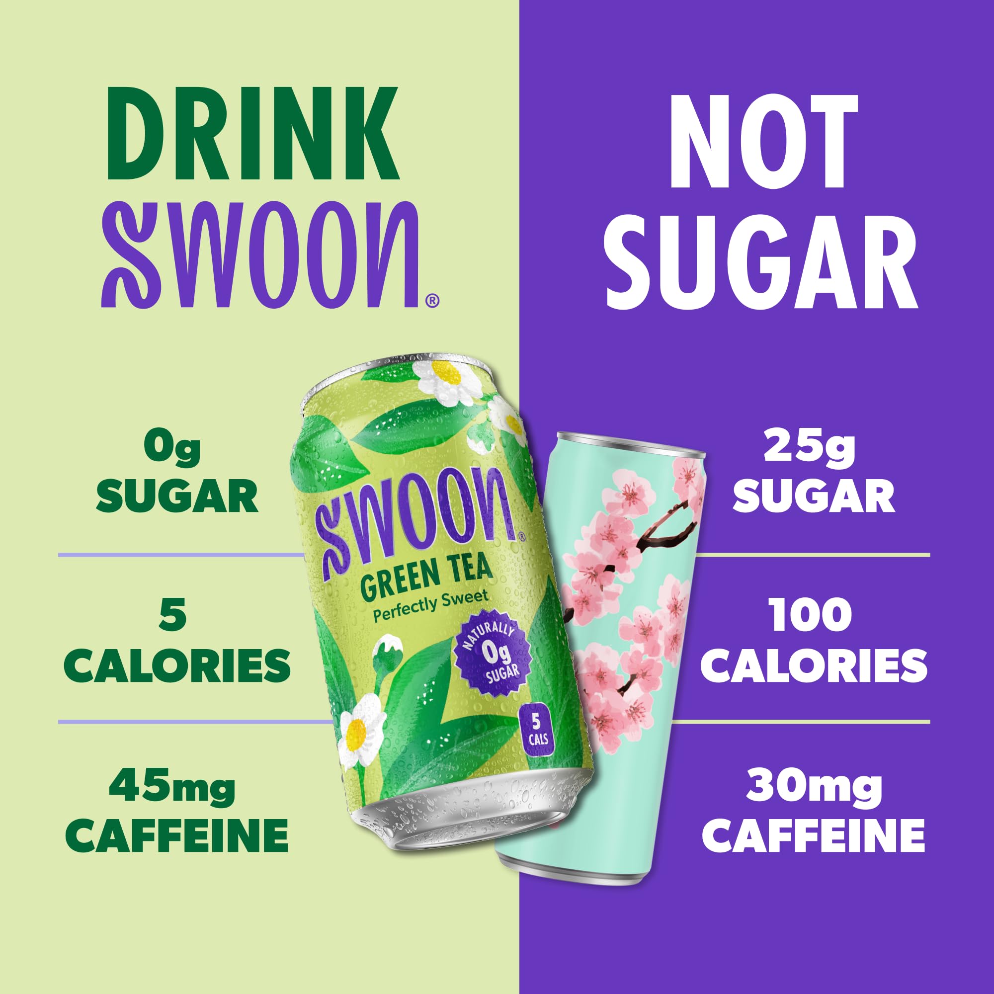 Swoon Perfectly Sweet Green Tea on the go implies convenient zero sugar option