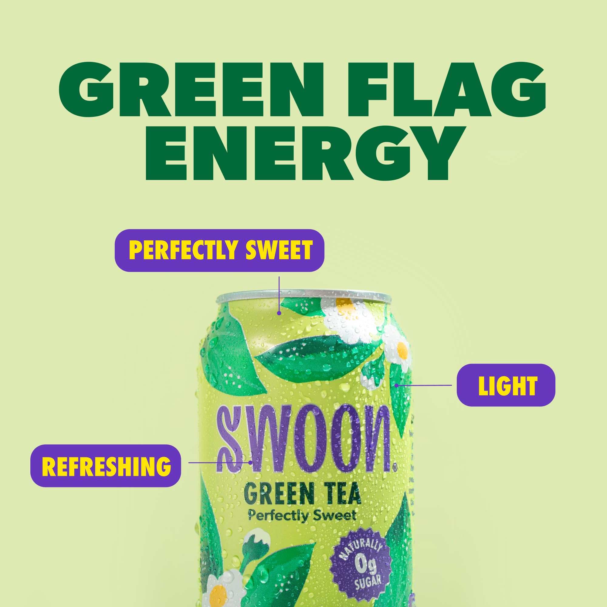 Swoon Perfectly Sweet Green Tea packaging highlights keto, vegan and non-GMO attributes