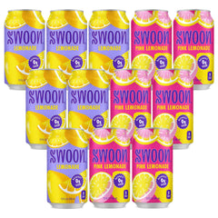 Swoon sugar-free classic lemonade can showing bright lemon aroma with zero sugar.