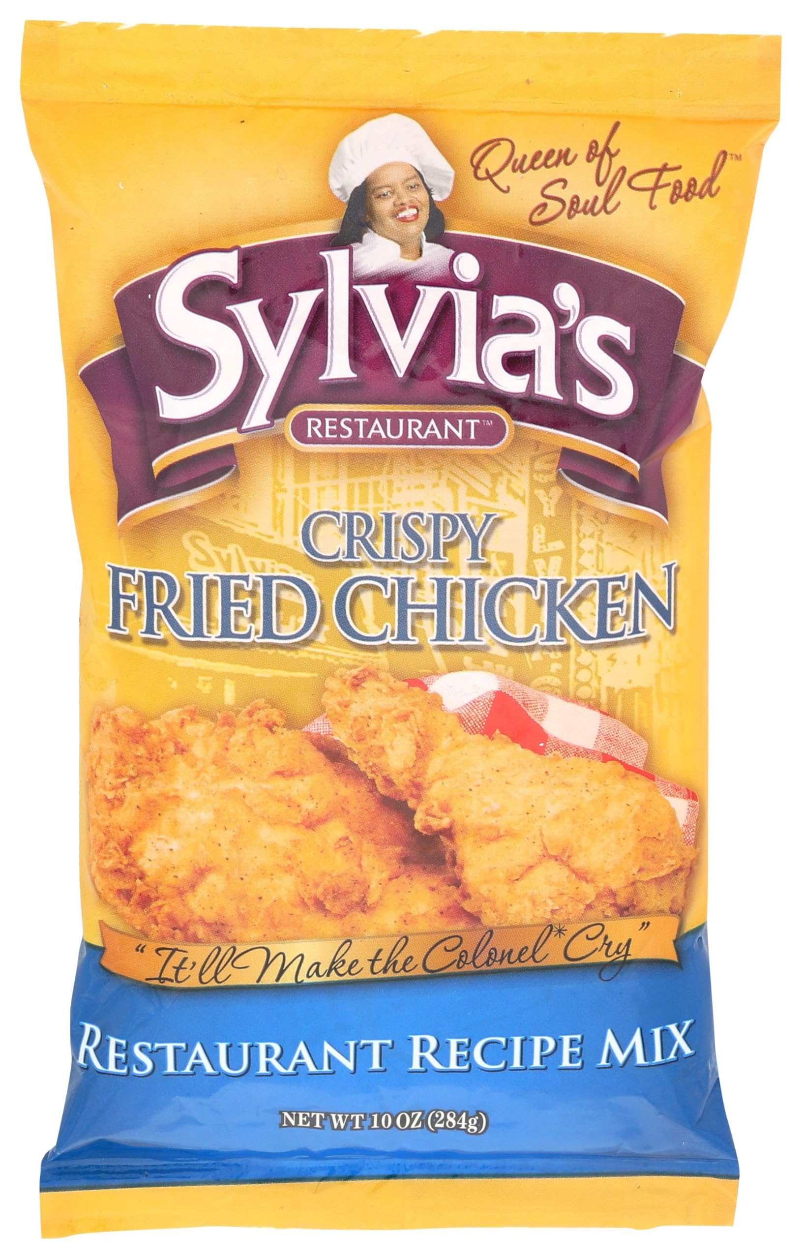 Sylvia's Crispy Fried Chicken Mix packaging, a convenient 10 oz bag for easy home cooking.