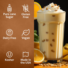 Cafe setup with Syruvia Banana Coffee Syrup ready to flavor beverages.