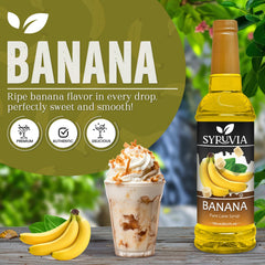 Close-up of dessert with Syruvia Banana Coffee Syrup drizzle for tropical sweetness.