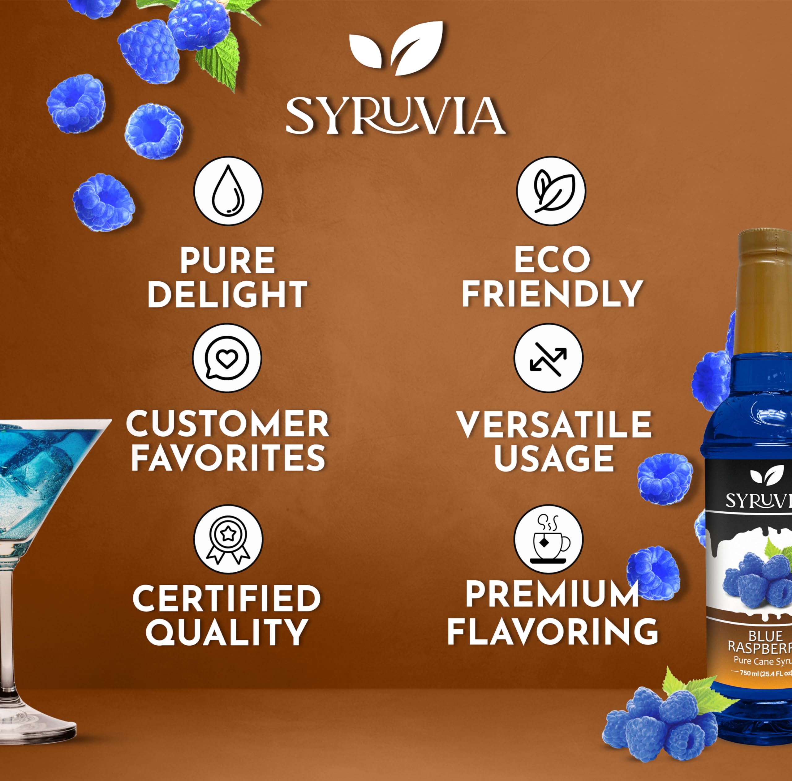 SYRUVIA Blue Raspberry Syrup glaze on dessert for sweet finishing touch.