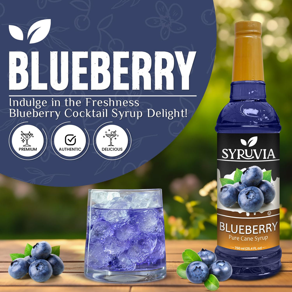 SYRUVIA Blueberry Syrup glass with drink showing rich color and versatility