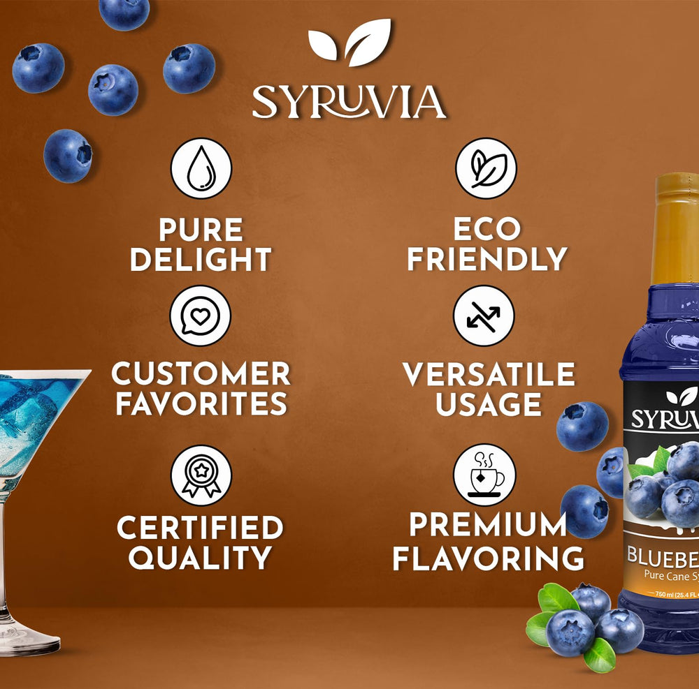 SYRUVIA Blueberry Syrup ice tea mixer showing refreshing flavor boost
