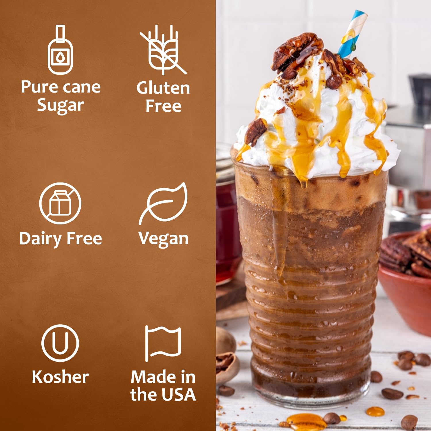 SYRUVIA Butter Pecan Syrup as dessert topping on pastry