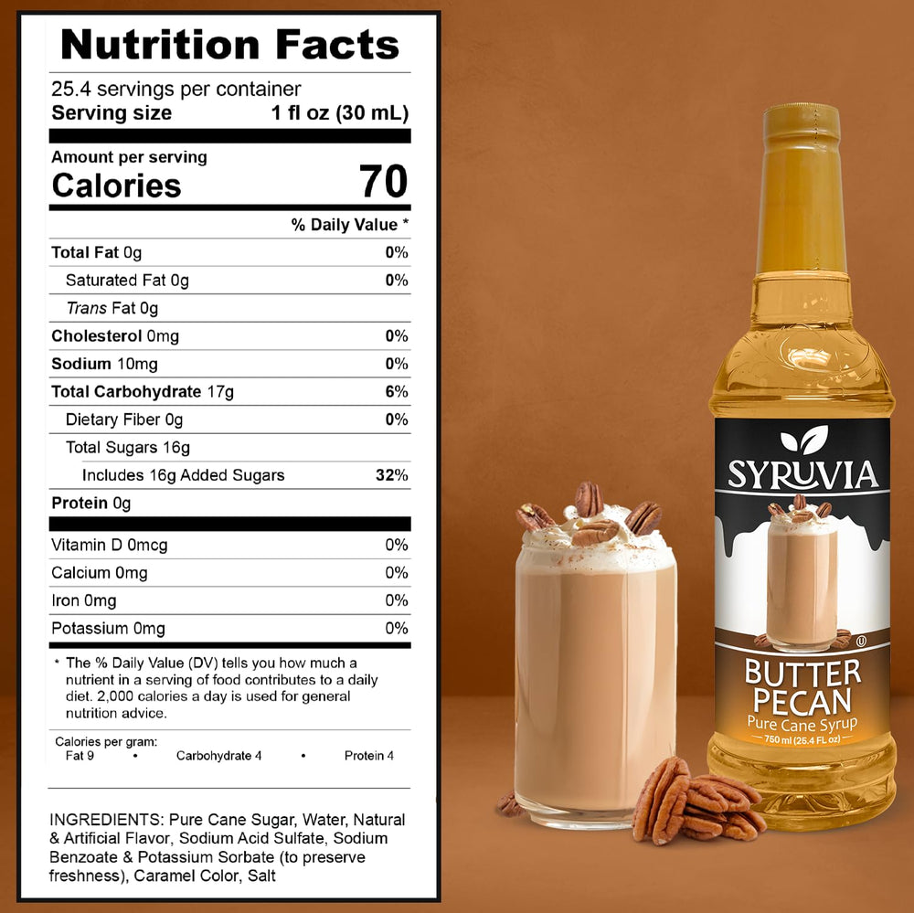 Pouring SYRUVIA Butter Pecan Syrup into coffee for enhanced flavor