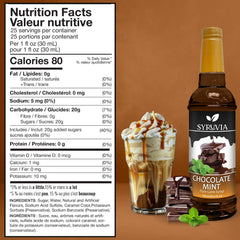 Pouring Syruvia chocolate mint syrup into a cappuccino for a flavor lift.