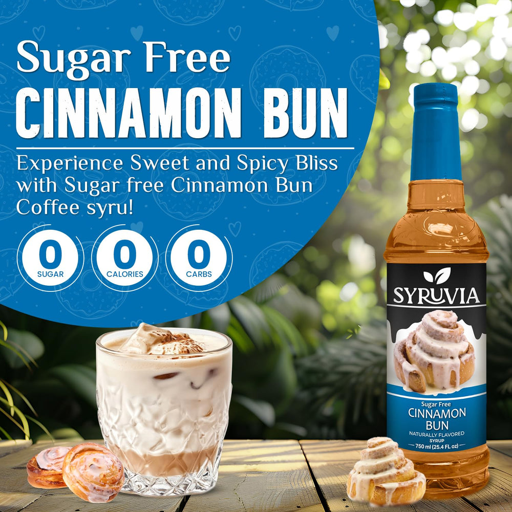 Pouring SYRUVIA Cinnamon Bun syrup into a latte