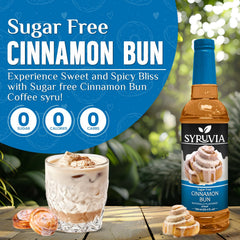 Pouring SYRUVIA Cinnamon Bun syrup into a latte
