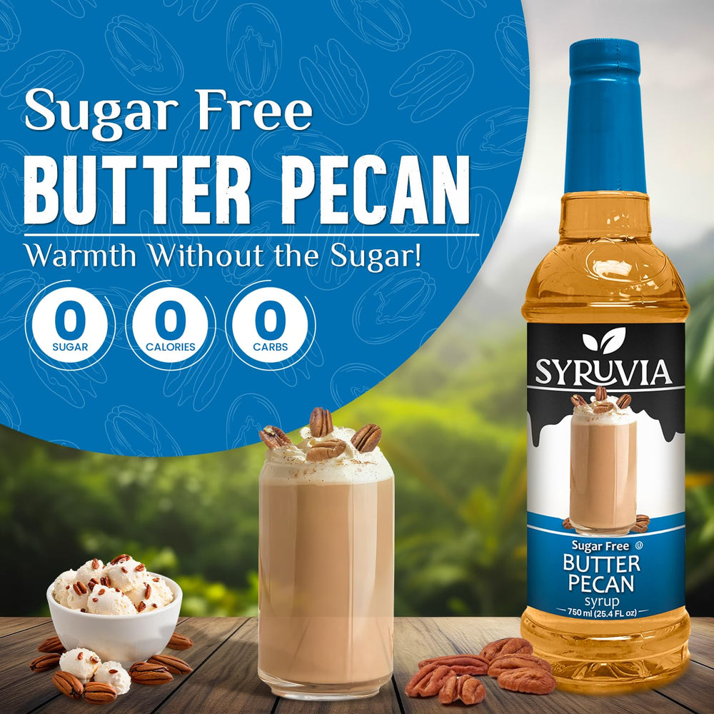 SYRUVIA coffee flavor syrup application enhances beverages with buttery pecan notes.
