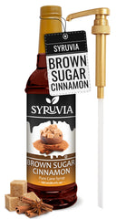 Syruvia coffee syrup bottle shows Brown Sugar Cinnamon flavor for home coffee
