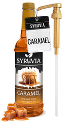 Syruvia Caramel Coffee Syrup bottle pump enables quick, mess-free flavoring.