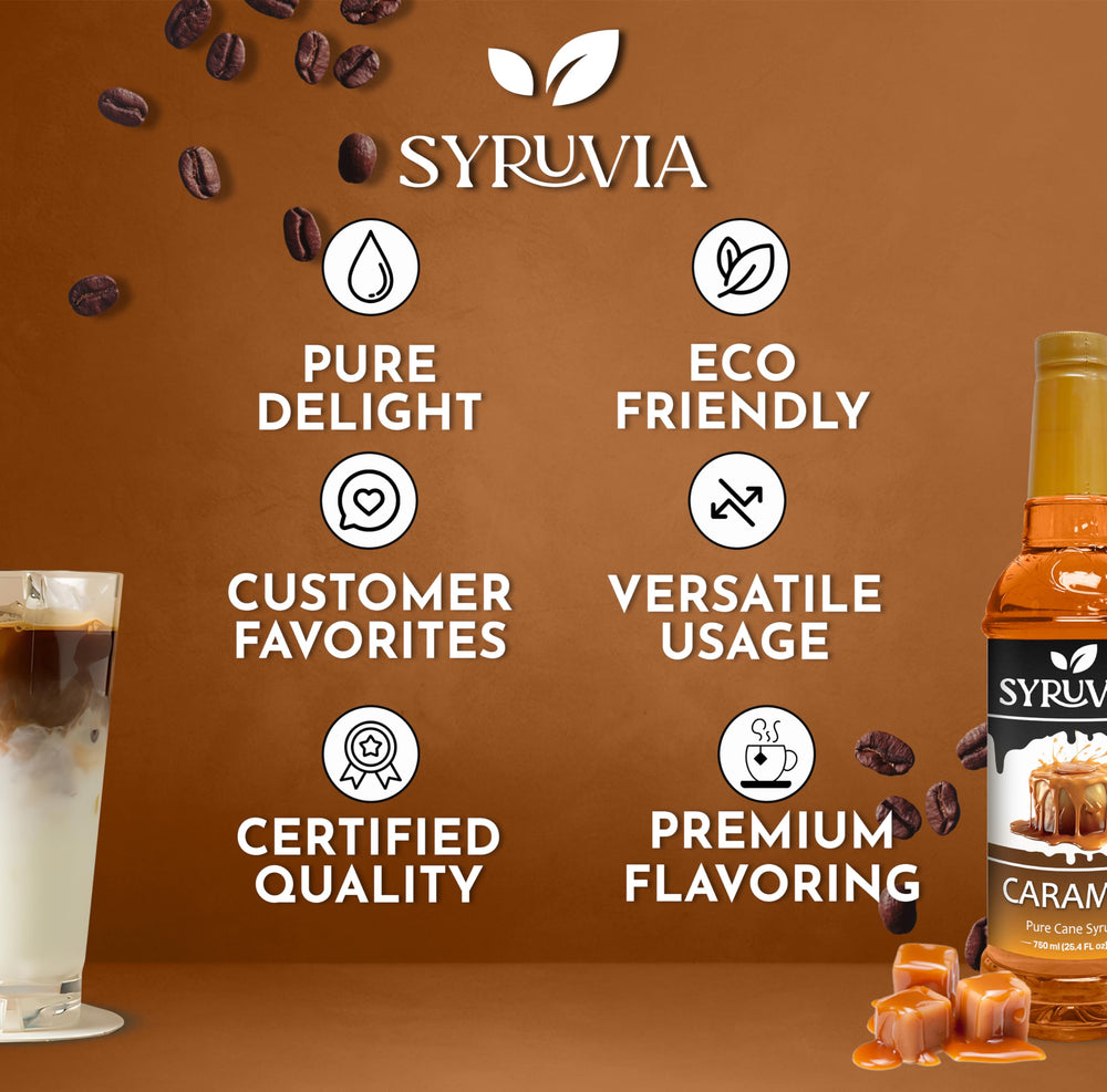 Dessert drizzle with Syruvia Caramel Syrup adds candy-like flair.