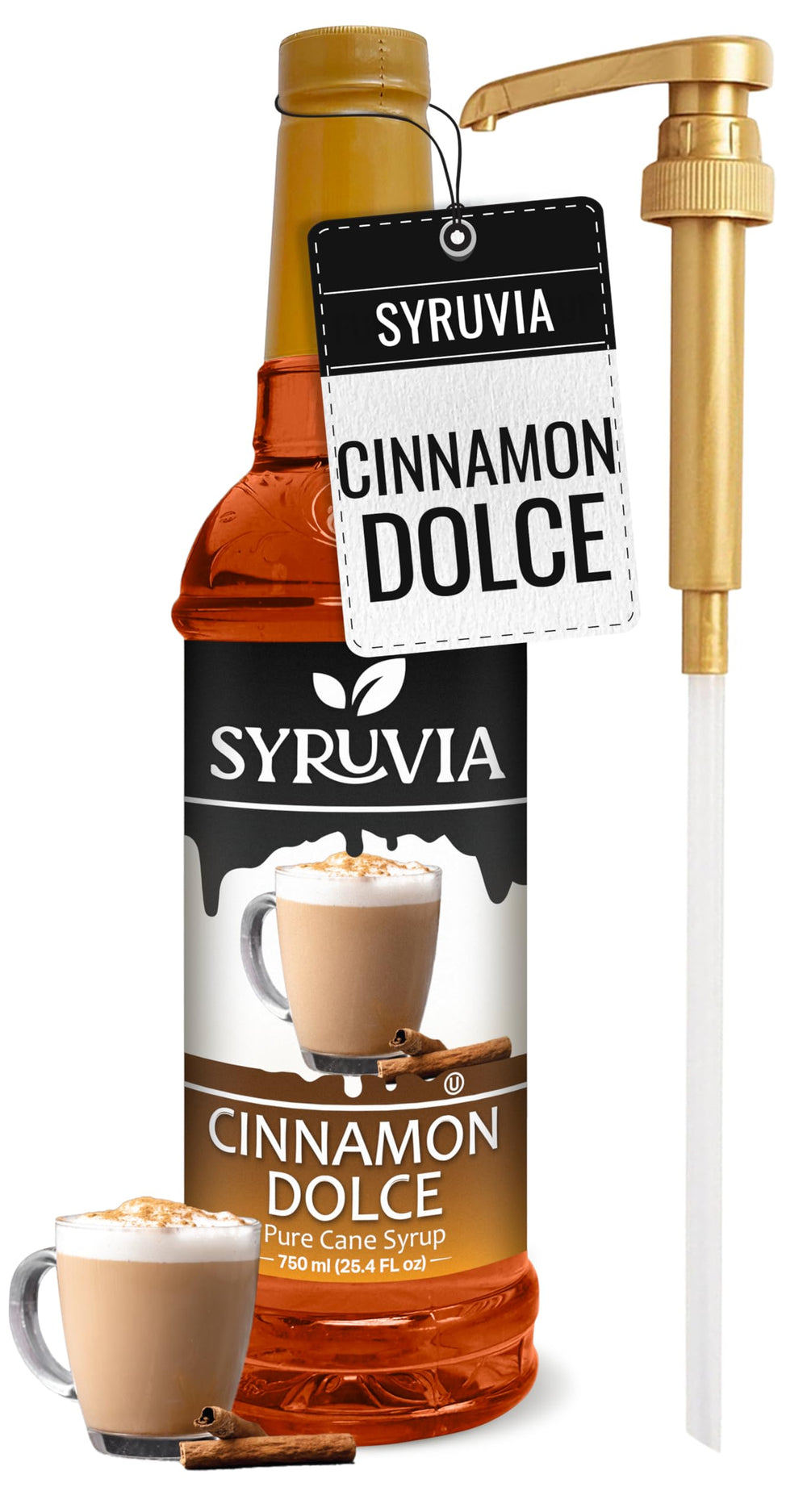 SYRUVIA Cinnamon Dolce Syrup bottle on counter for café style drinks