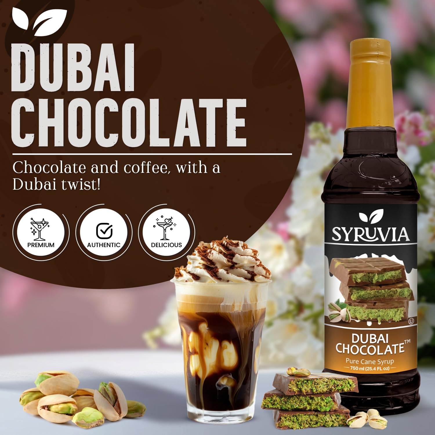 Syruvia Dubai Chocolate Syrup dessert drizzle adds indulgent sweetness